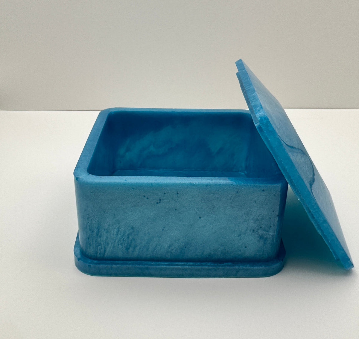 Ocean Blue Square Lidded Resin Trinket Jar