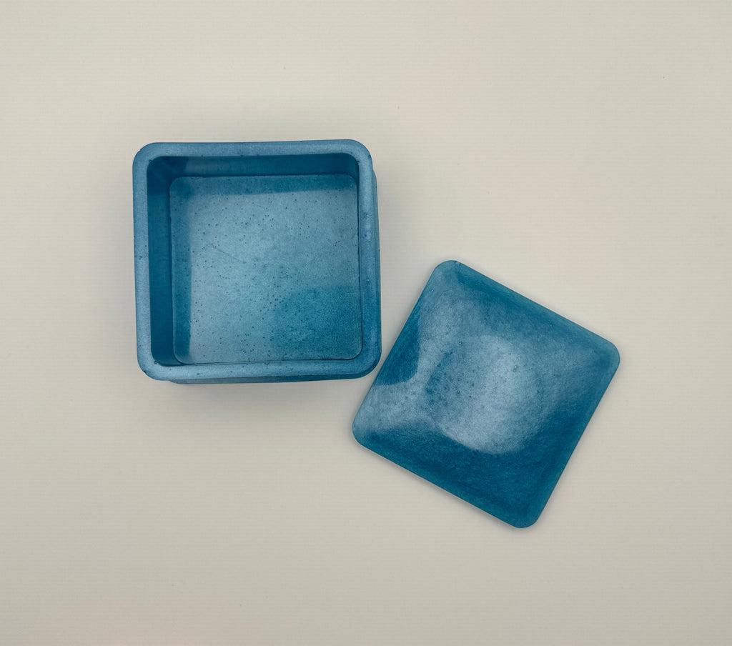 Ocean Blue Square Lidded Resin Trinket Jar