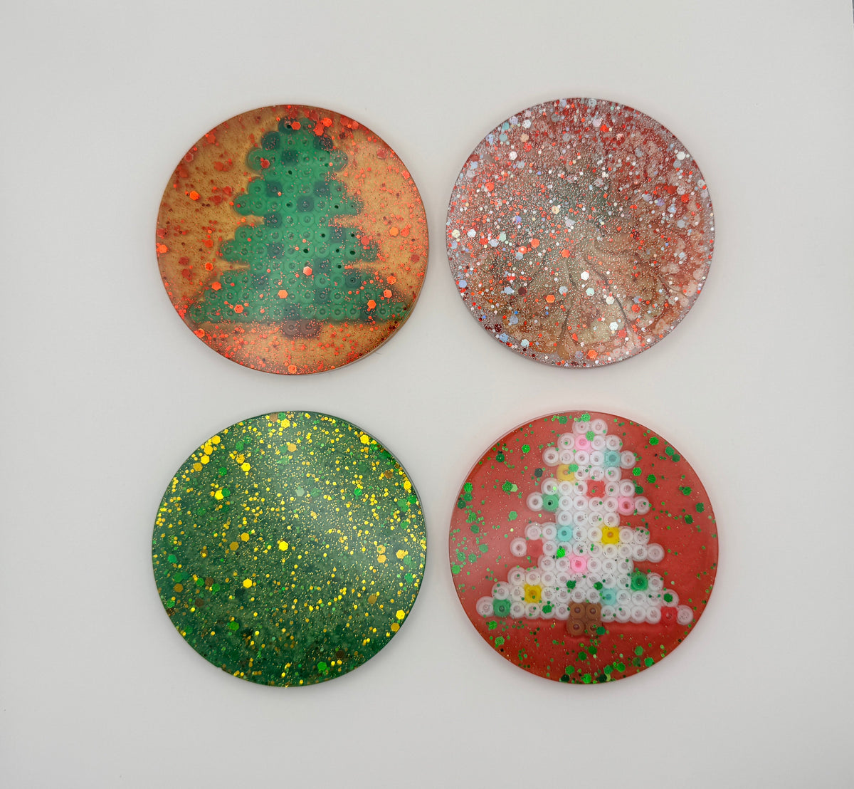 Christmas Resin Coaster Set with Holder – Set of 4