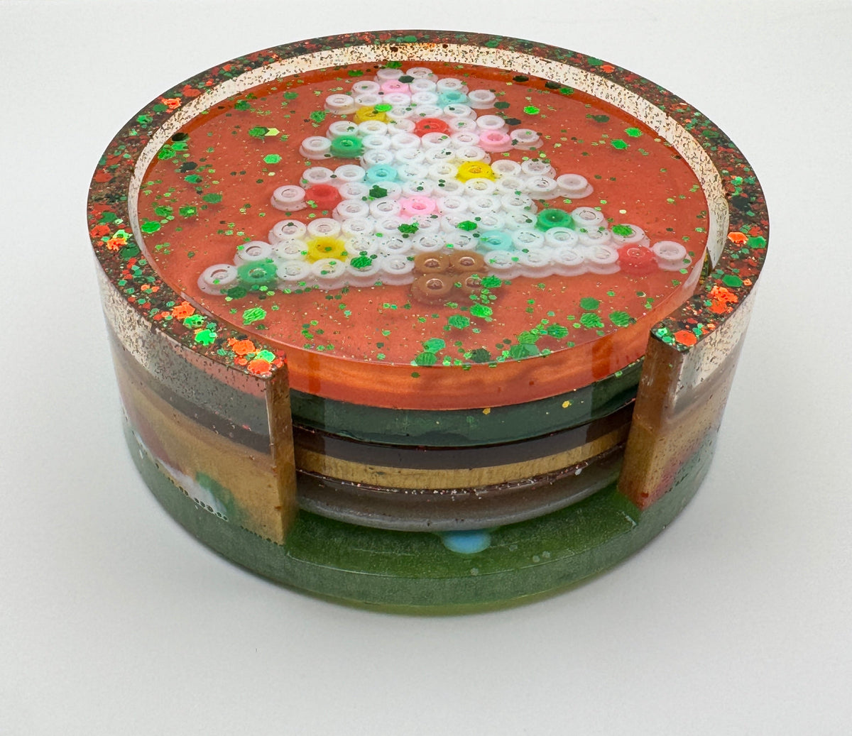 Christmas Resin Coaster Set with Holder – Set of 4