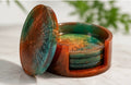 Set of 4 handmade resin coasters in orange and teal