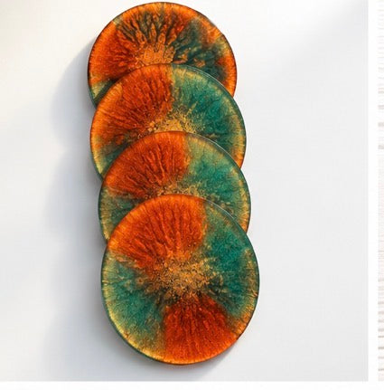 Resin coaster set with matching holder